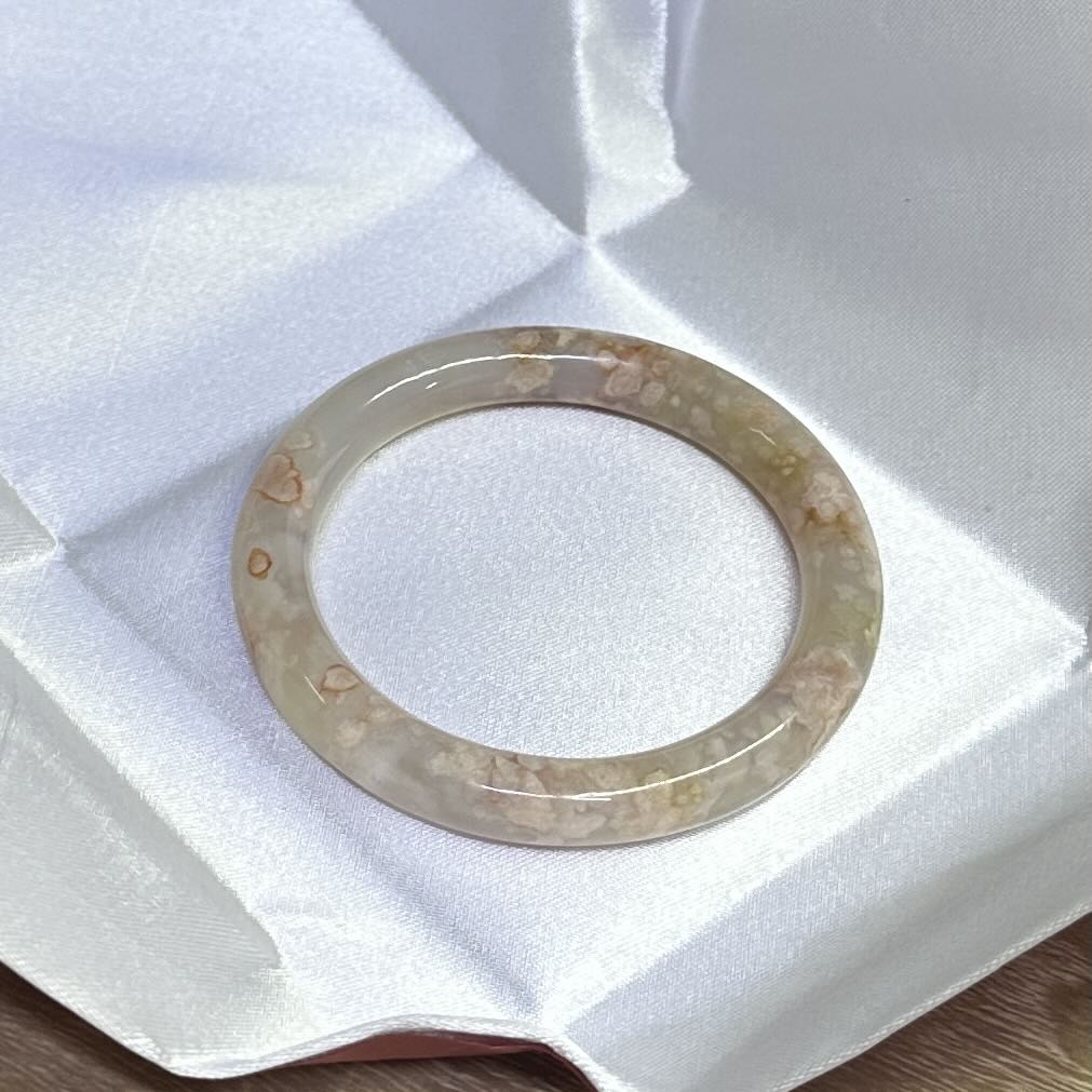 Yingmart 50mm-58mm Natural Pink Blossom Agate Bangle Bracelets, Real Gemstone Bracelet, Vintage Jewelry