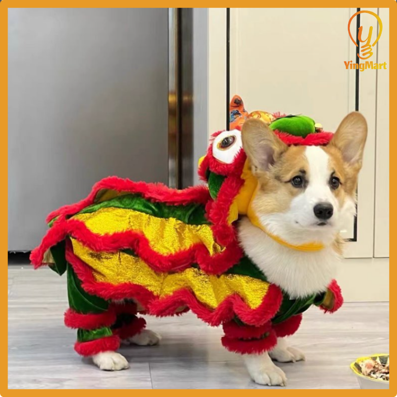 Pet Costume Small Large Dogs Cats Lion Dance Style Halloween New Year Party Cosplay Cat Hat Shirt