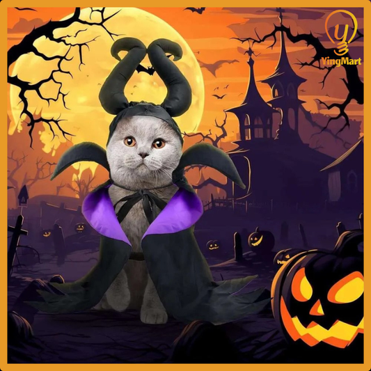 Pet Costume Cloak Horned Hat for Cats Dogs Witch Wizard Sorceress Black Purple Halloween Cosplay