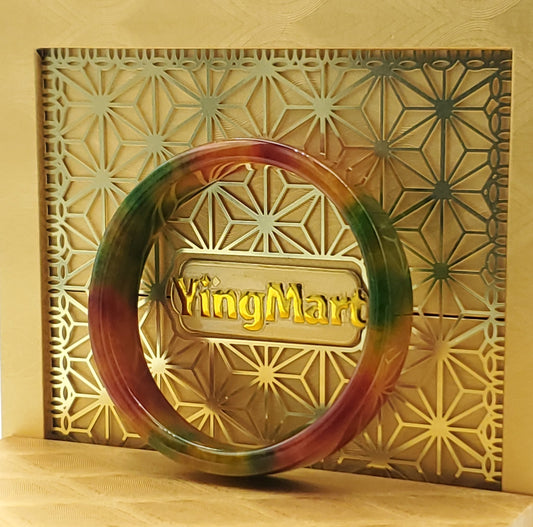 High Quality 48–60mm Jadeite Jade Square Yellow Mix Green Red YingMart Bangle Gift for Her Grandma Mens Personalized