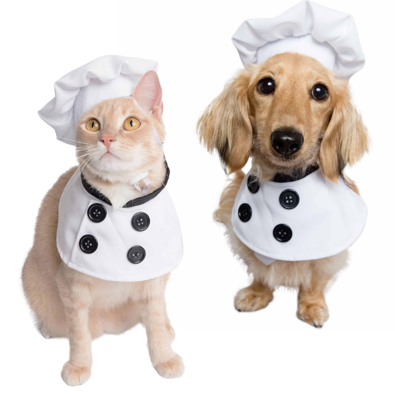 Dog Chef Costume Hat Set Pet Shirt Halloween Cosplay Outfit for Cats Small Large Dogs