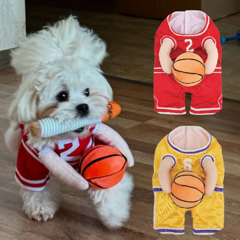 Basketball Player Pet Costume Dogs Cats Jersey Plush Ball Funny Halloween Cosplay Outfit
