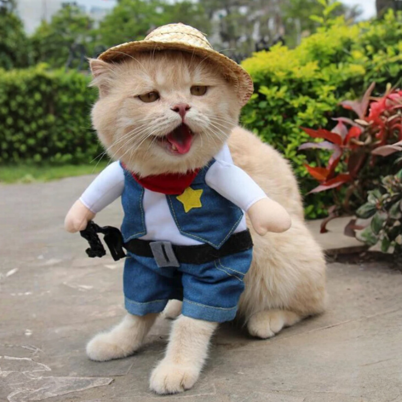 Funny Pet Cowboy Costume Role Play Suit Cat Dog Halloween Christmas Party Outfit