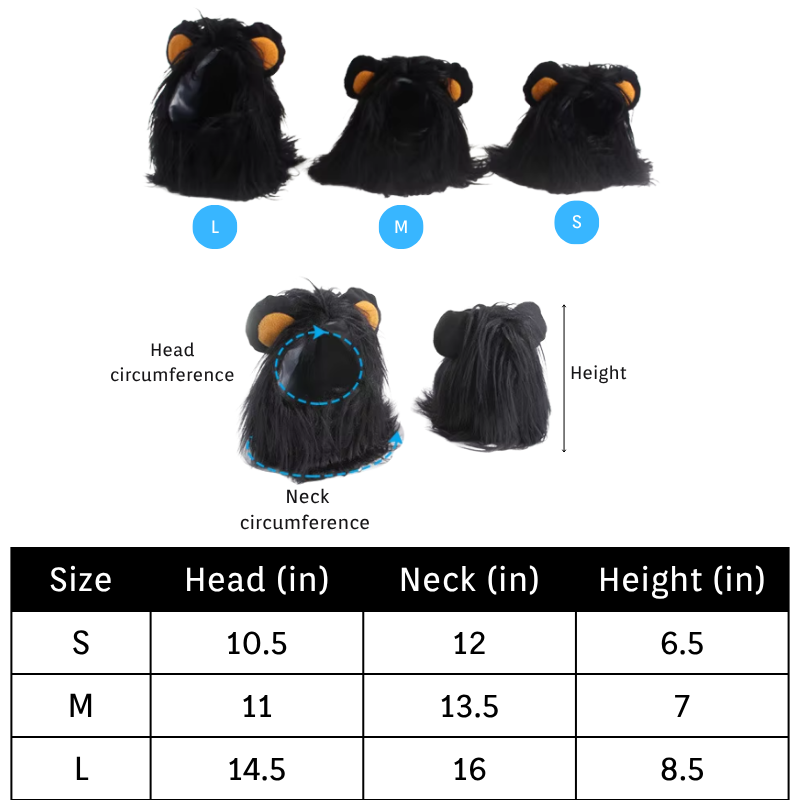 Lion Mane Pet Costume Wig Hat for Cats Dogs Funny Halloween Cosplay Outfit
