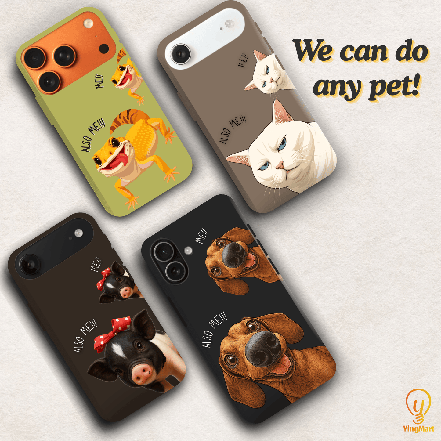 "Also Me" Design Custom Pet iPhone 17 Case – 4 Colors & 4 Patterns by YingMart, Personalized Pet Portrait Protective Cover for Dog Lovers