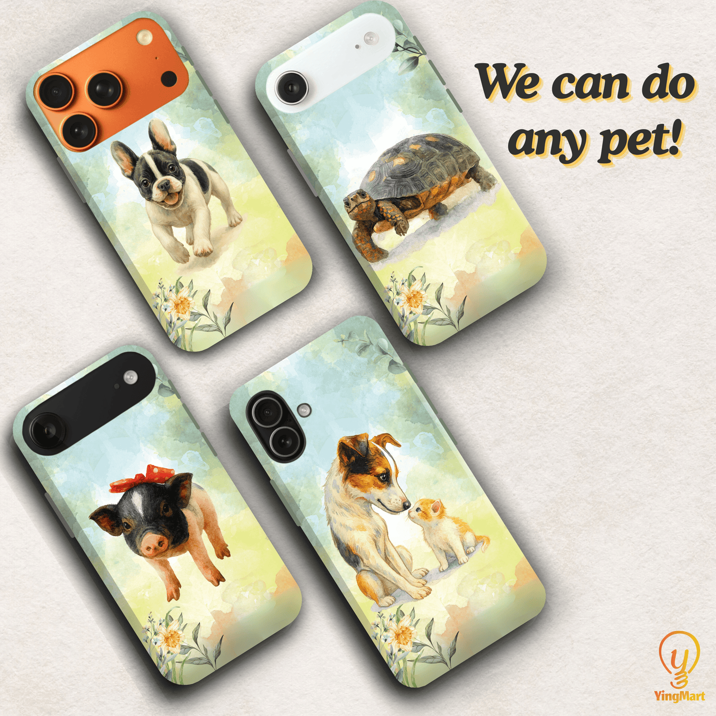 Custom Pet Phone Case for iPhone 17/17 Pro/17 Pro Max/17 Air by YingMart – Personalized Photo Pet Portrait (1-3 Pets), Protective Cover for Pet Lovers