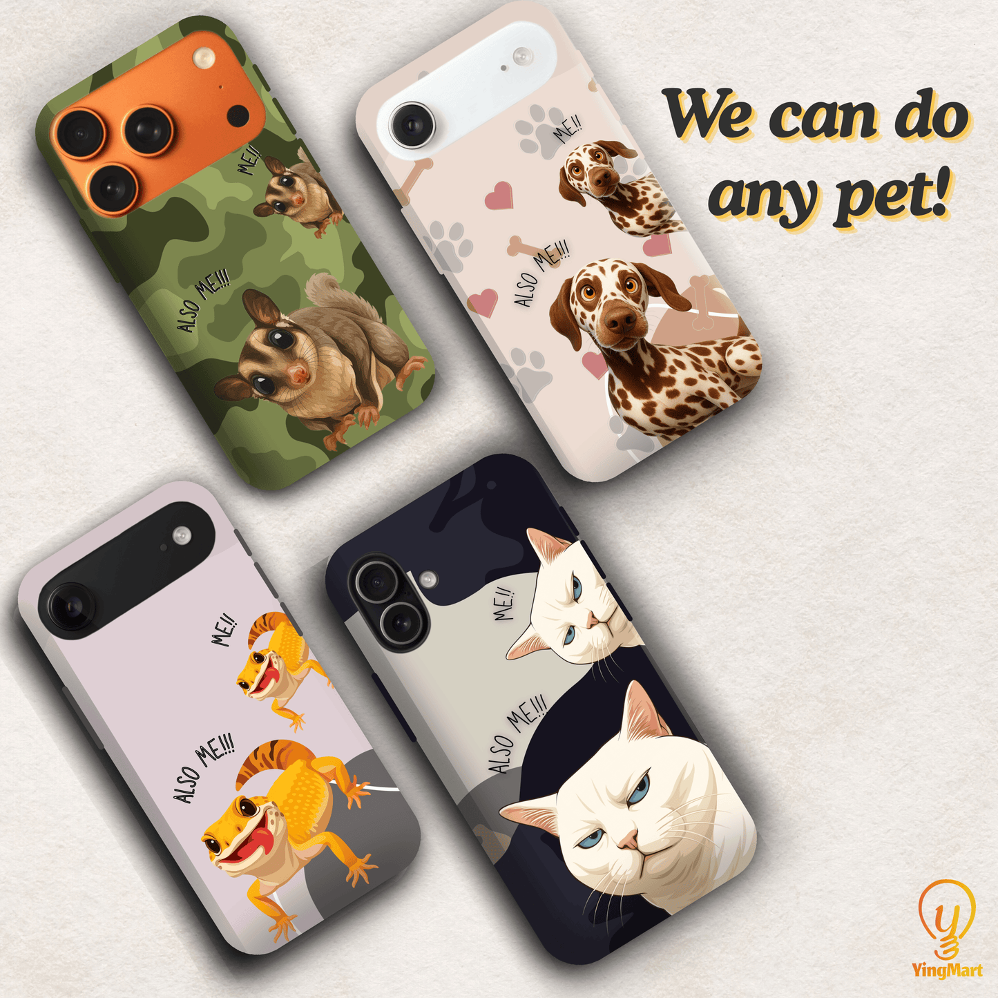 "Also Me" Design Custom Pet iPhone 17 Case – 4 Colors & 4 Patterns by YingMart, Personalized Pet Portrait Protective Cover for Dog Lovers