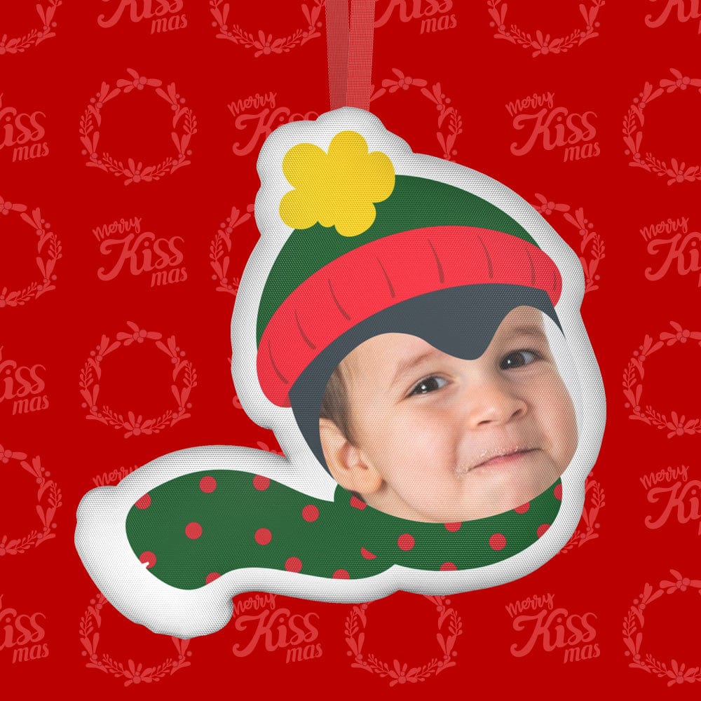 Custom Christmas ornament elf doll with customer's face, polyester material, perfect Christmas gift.