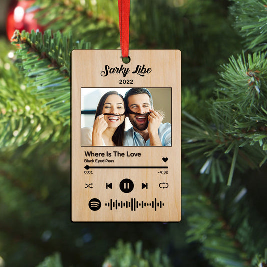 Custom Spotify Christmas Ornament with Couple Photo, Wooden, Unique Gift