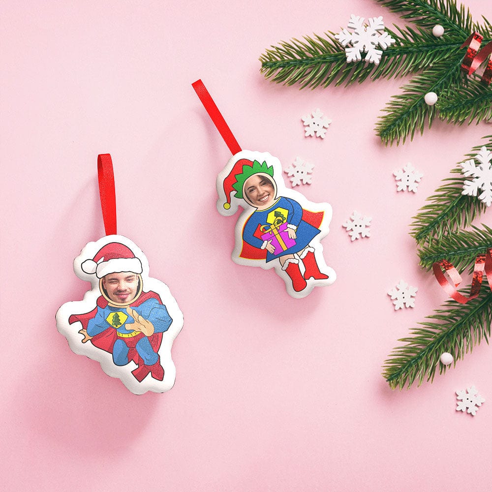 Superman and Superwoman Christmas hanging decoration, customized holiday decor.