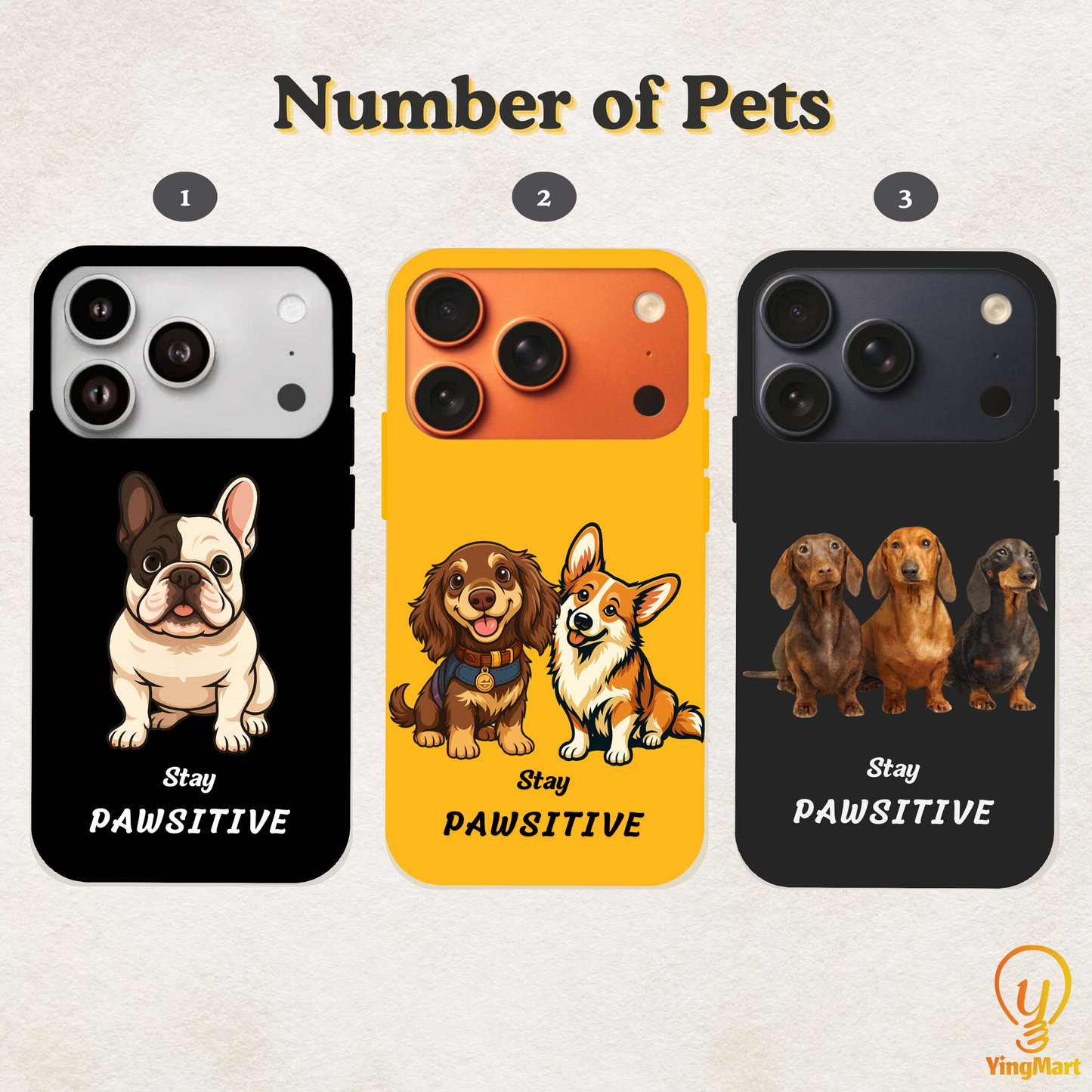 Stay Pawsitive Custom Pet Phone Case for iPhone 17 by YingMart – Personalized Animal Portrait, Protective Cover, for Pet Lovers.