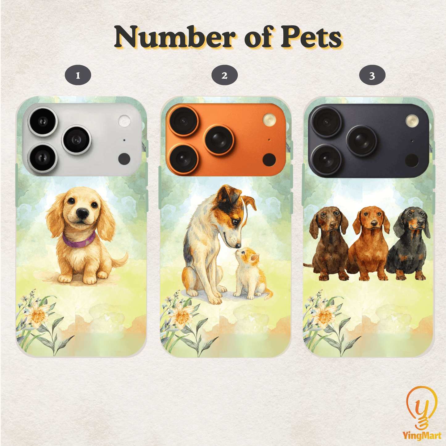Custom Pet Phone Case for iPhone 17/17 Pro/17 Pro Max/17 Air by YingMart – Personalized Photo Pet Portrait (1-3 Pets), Protective Cover for Pet Lovers