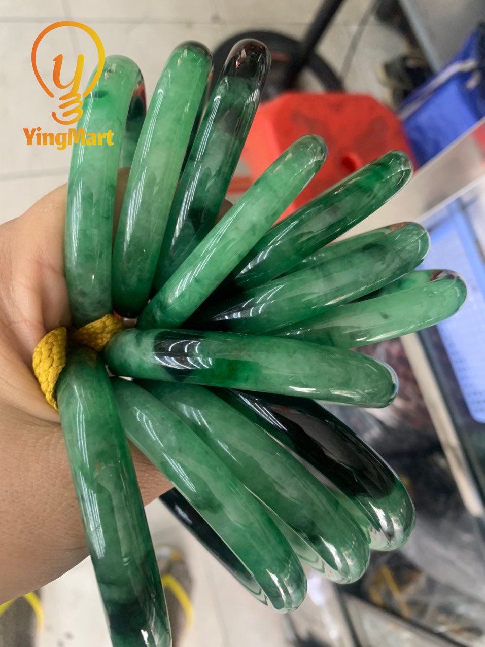 Yingmart 56mm-59mm 100% Natural Green Jade Bangle Bracelets, Real Gemstone Bracelet, Vintage Jewelry