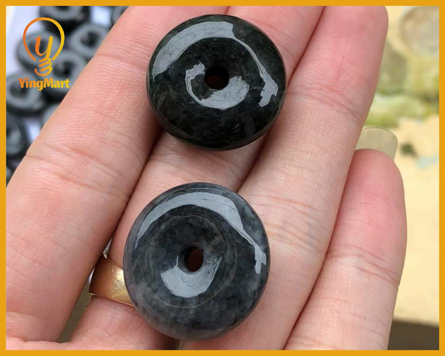 Yingmart Black Donut Jadeite Pendant | Black Marble Jade Pendant | Unisex pendant necklace