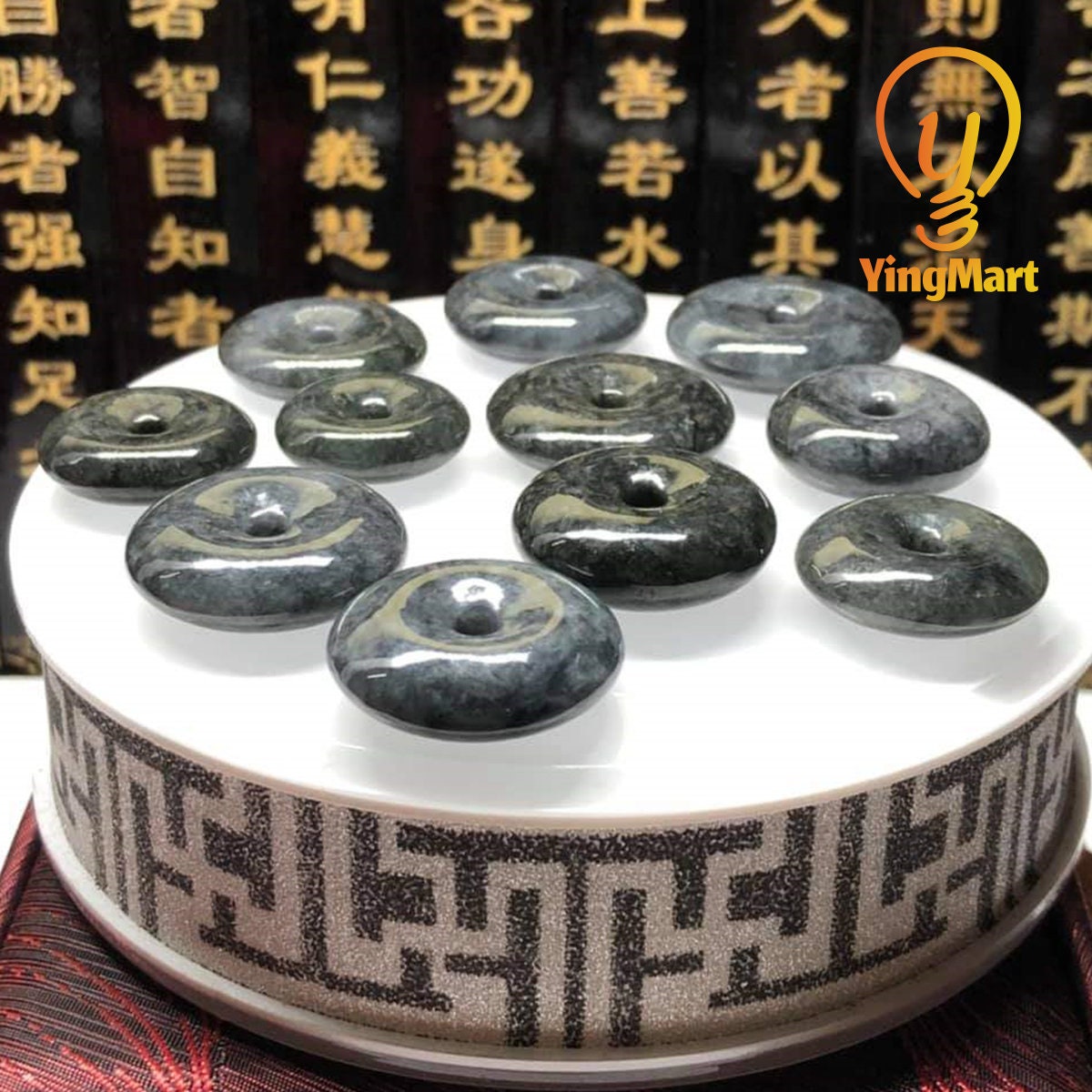 Yingmart Black Donut Jadeite Pendant | Black Marble Jade Pendant | Unisex pendant necklace