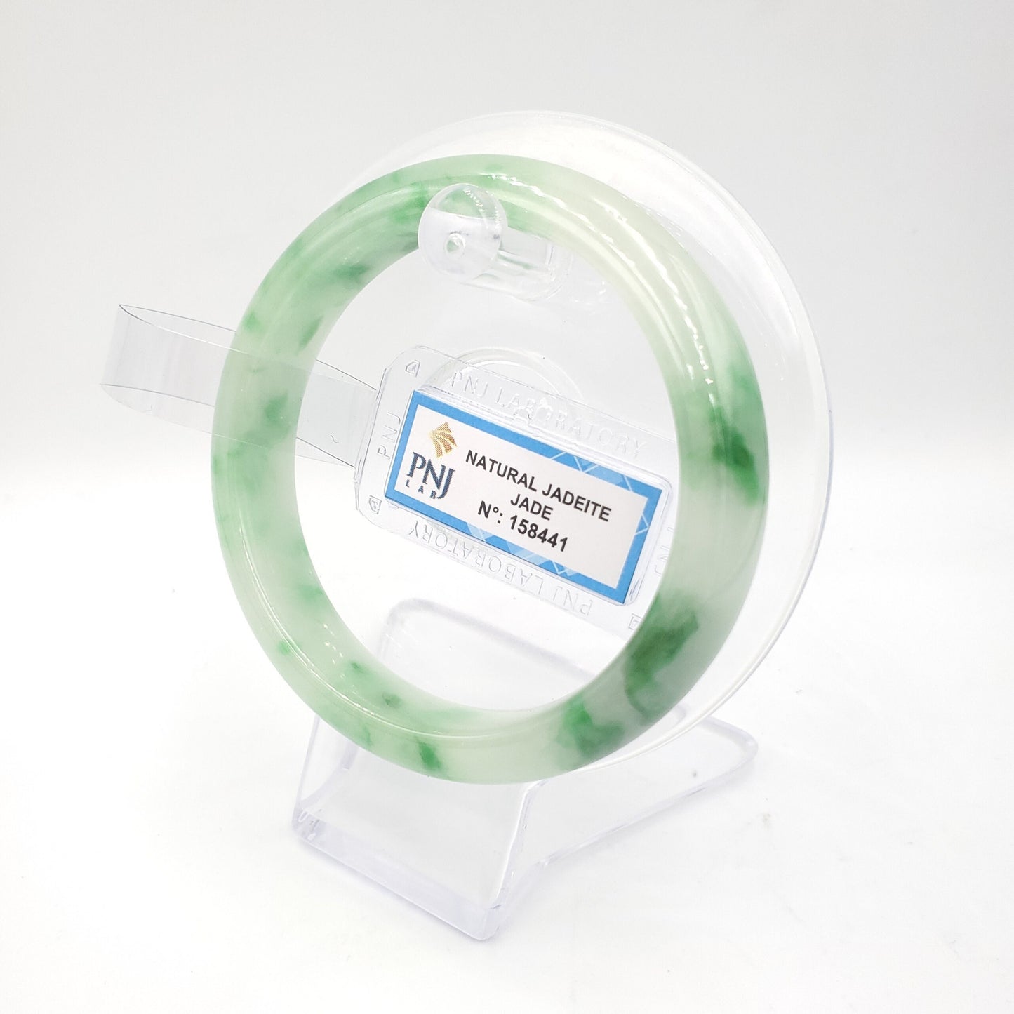 Yingmart 57mm Certified Natural Color Green with Spots Natural Jadeite Jade Bangle Bracelet, Real Gemstone, Jewelry, PNJ158441