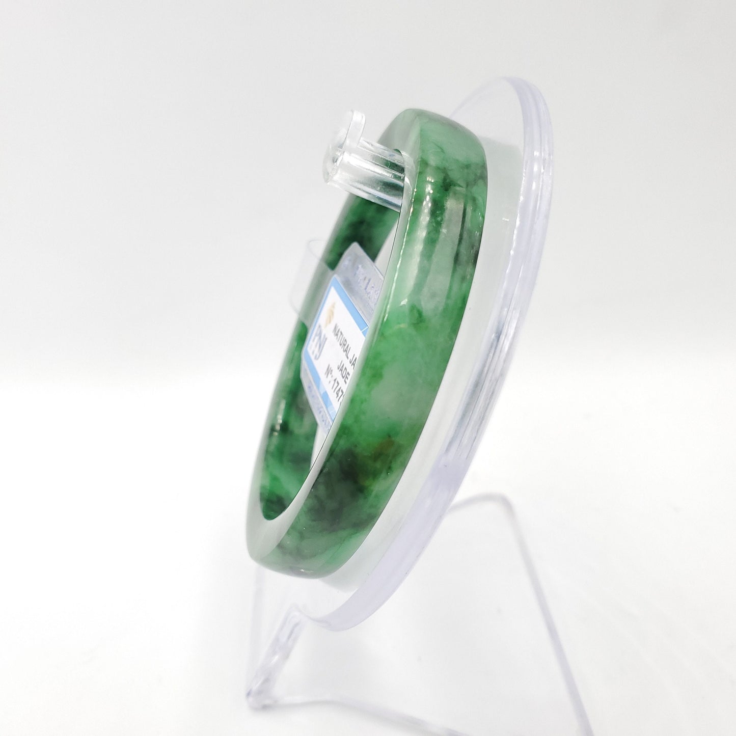 Yingmart 55mm Certified Natural ColorGreen with Black Spots Square Flat Natural Jadeite Jade Bangle Bracelet, Real Gemstone, Jewelry