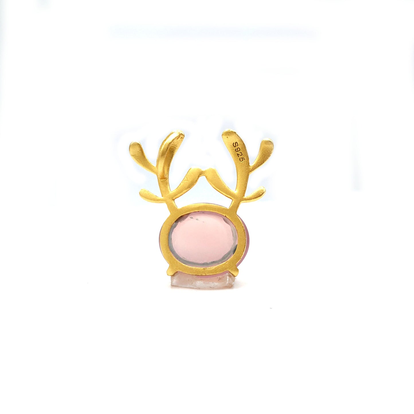 Genuine Pink Chalcedony pendant Shape  Reindeer Real Gemstone pendant, Vintage Jewelry, Gift For Her