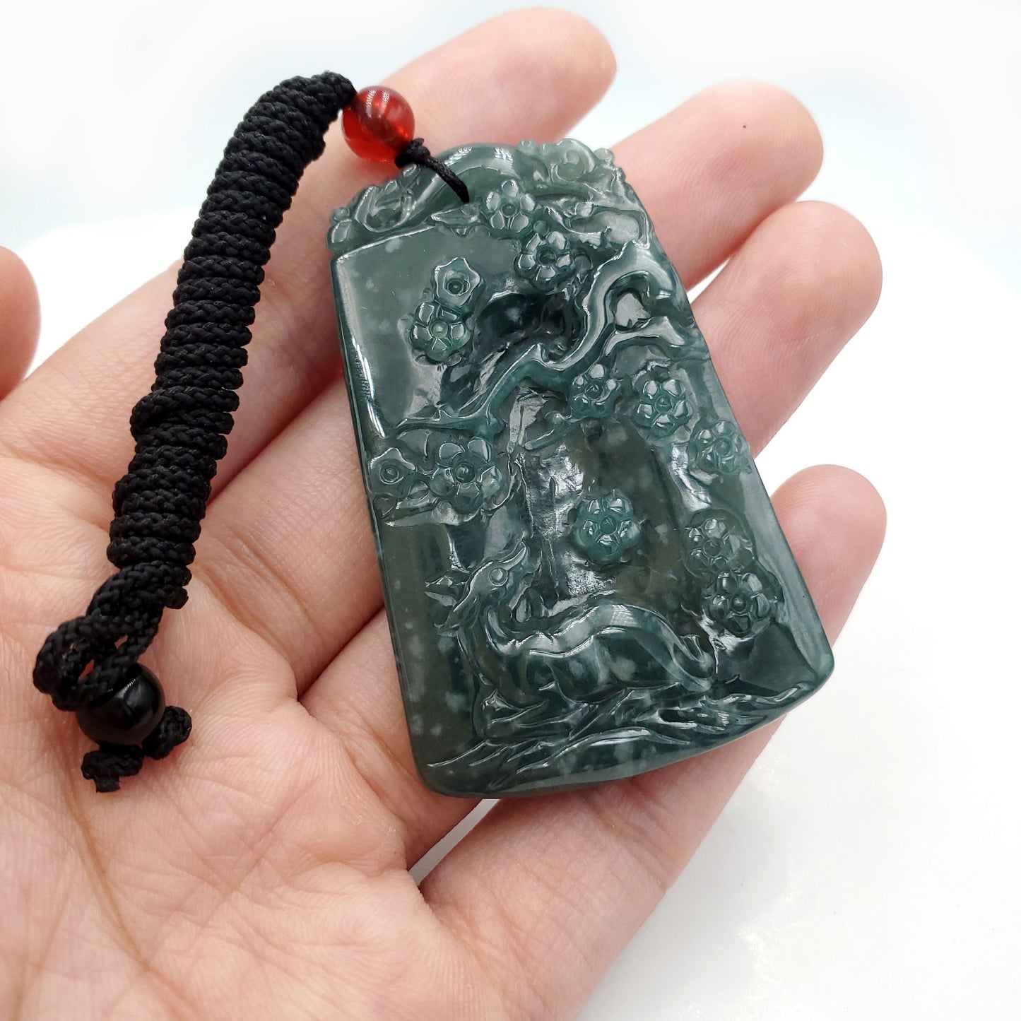 Yingmart Dark Blue natural Jade stone Charm Carved Pendant Necklace,  Jade Keychain,Good Luck Keychain, Protection, Good Fortune Keychain