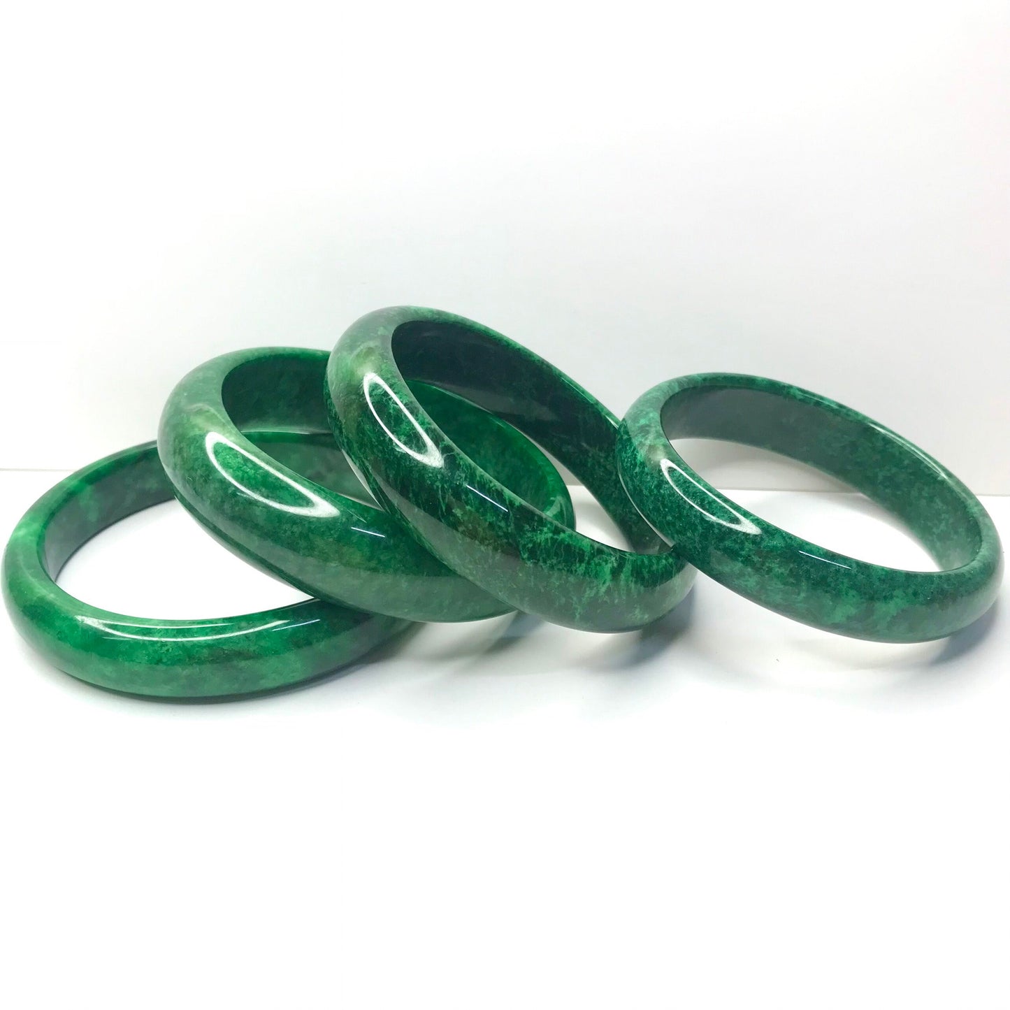 Jadeite Jade Bangle Bracelet with Dark Green Spots 48-62mm Light Green | Genuine Gemstone Jewelry, Perfect Christmas/New Year Gift