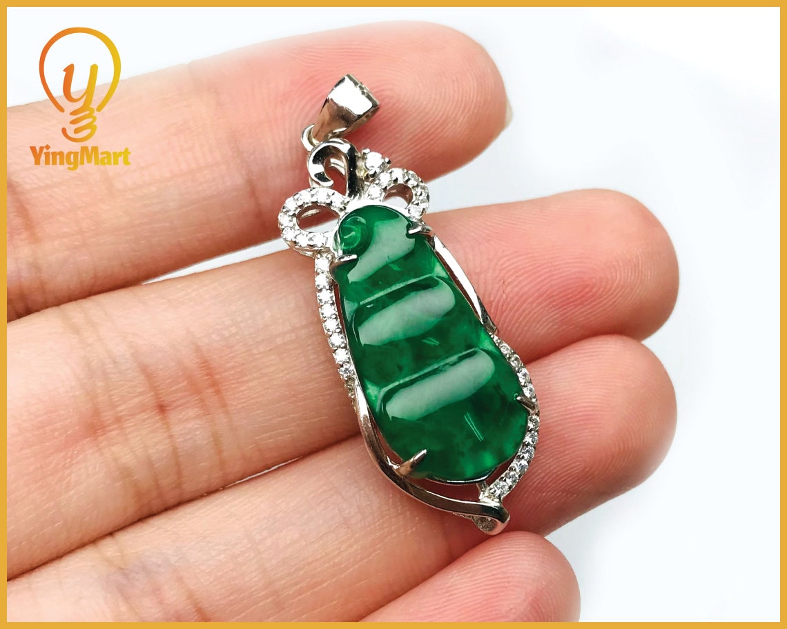 Yingmart PJG02 Green natural Jade stone Charm carved Pendant Necklace, Good Luck Pendant, Protection