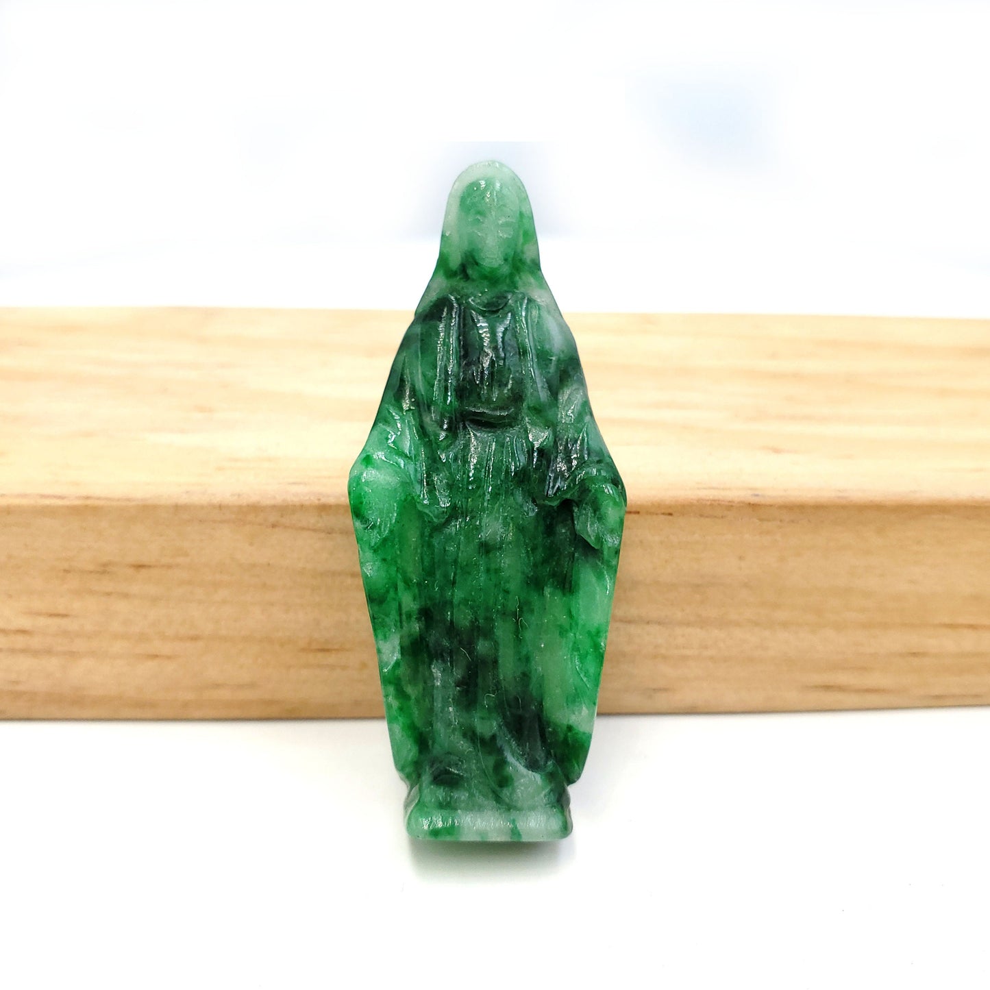 Yingmart PJG06 Green Natural Jade Stone Carved Statue of Blessed Mother Jadeite, Protection, Good Luck