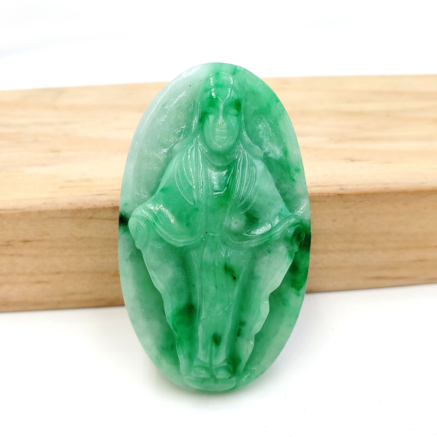 Yingmart Green Natural Jade Stone Carved Statue of Blessed Mother Jadeite, Protection, Good Luck