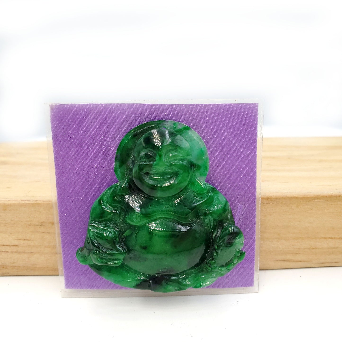 Yingmart Dark Green Natural Jade Stone Carved Statue of Buddha Jadeite, Protection, Good Luck