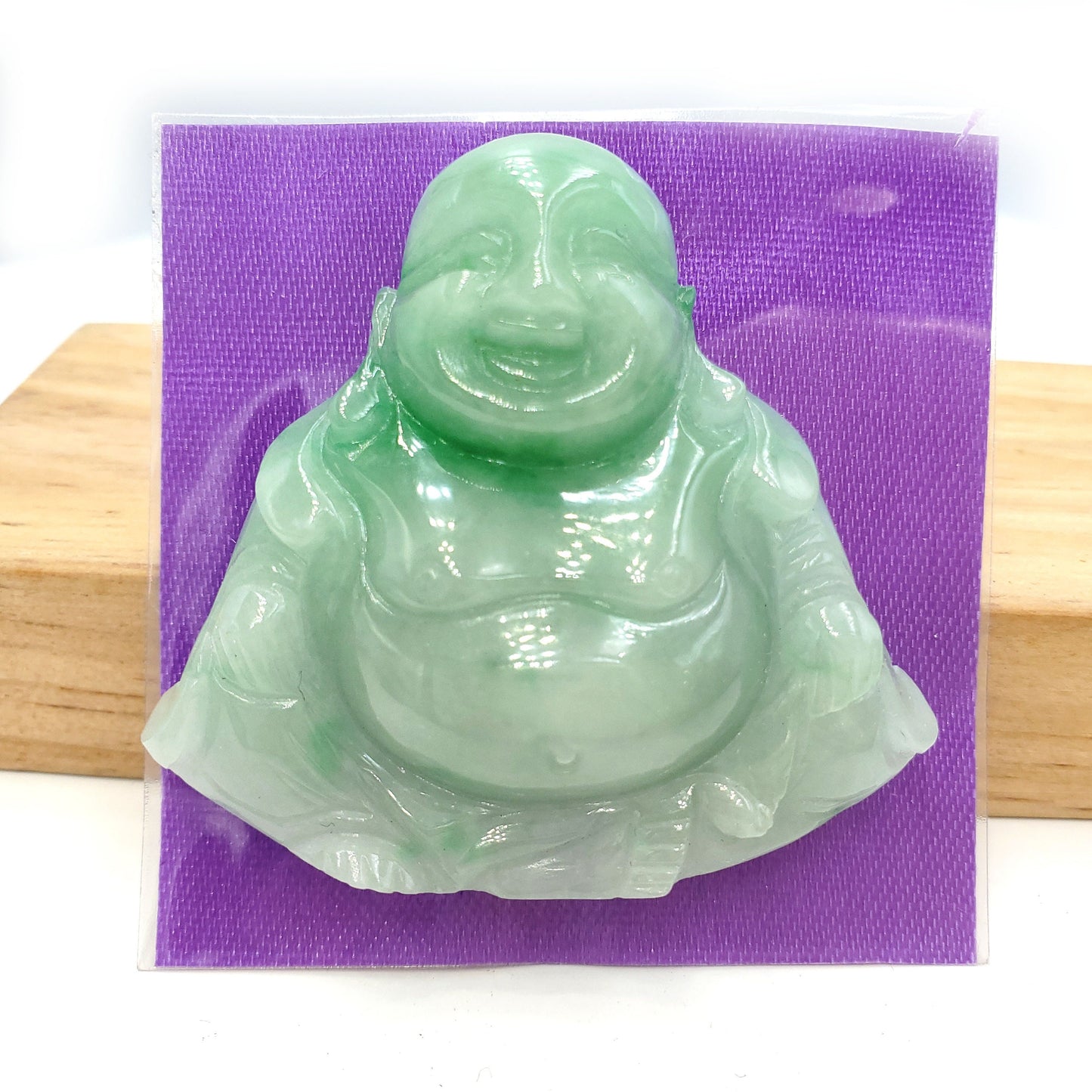 Yingmart Light Green Natural Jade Stone Carved Statue of Buddha Jadeite, Protection, Good Luck