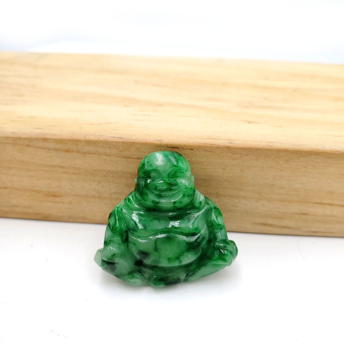 Yingmart White Green Spot Natural Jade Stone Carved Statue of Buddha Jadeite, Protection, Good Luck