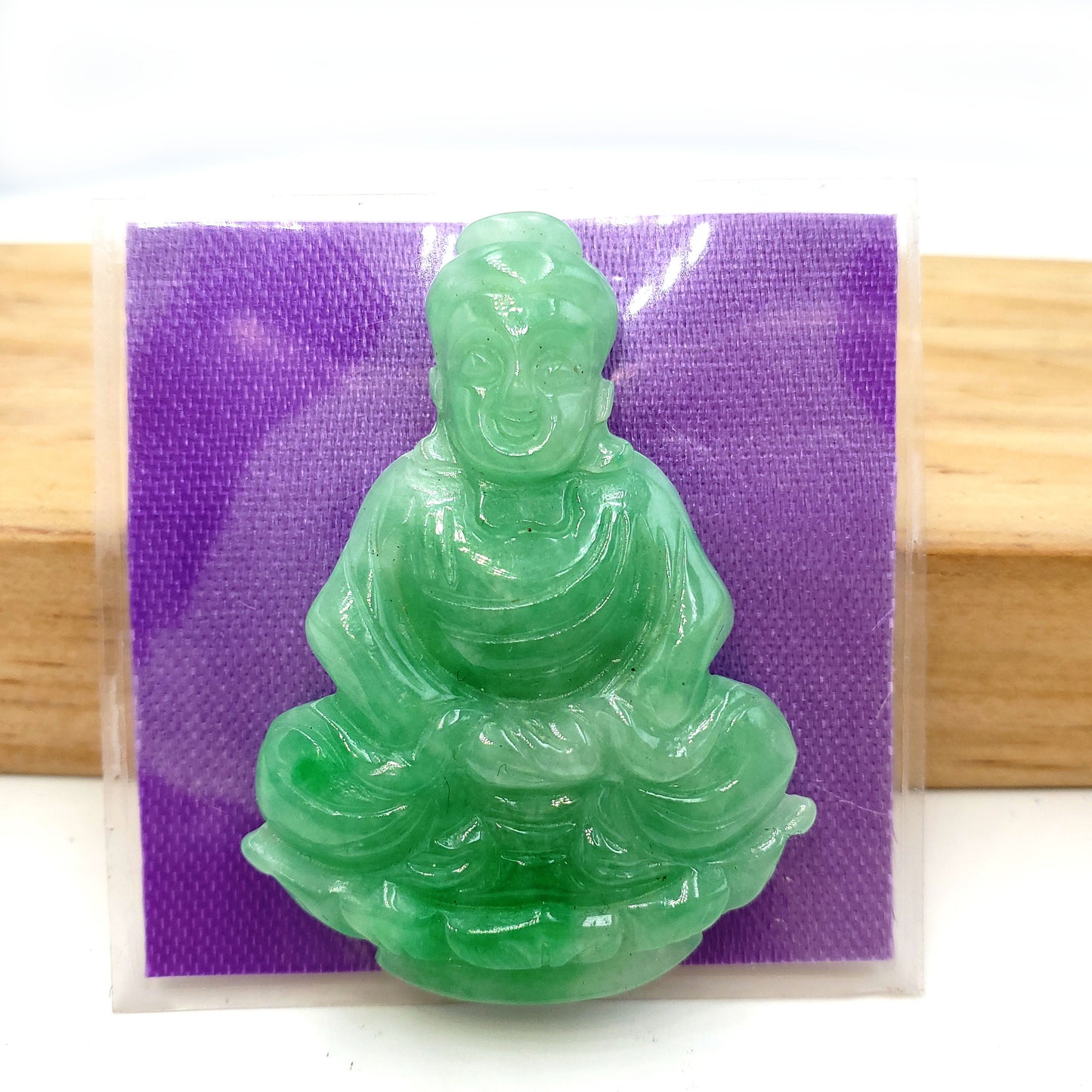 Yingmart Light Green Natural Jade Stone Carved Statue of gautama Buddha Jadeite, Protection, Good Luck