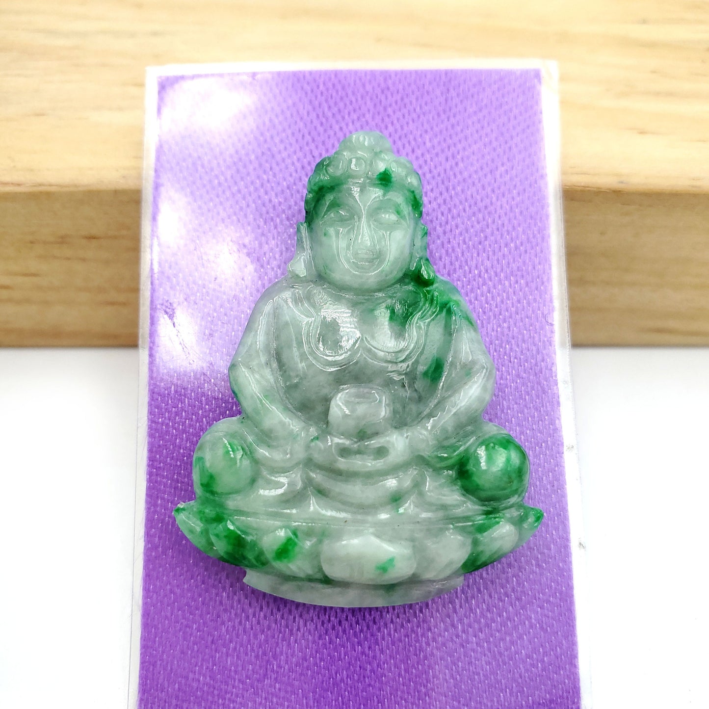 Yingmart White Green Spot Natural Jade Stone Carved Statue of gautama Buddha Jadeite, Protection, Good Luck