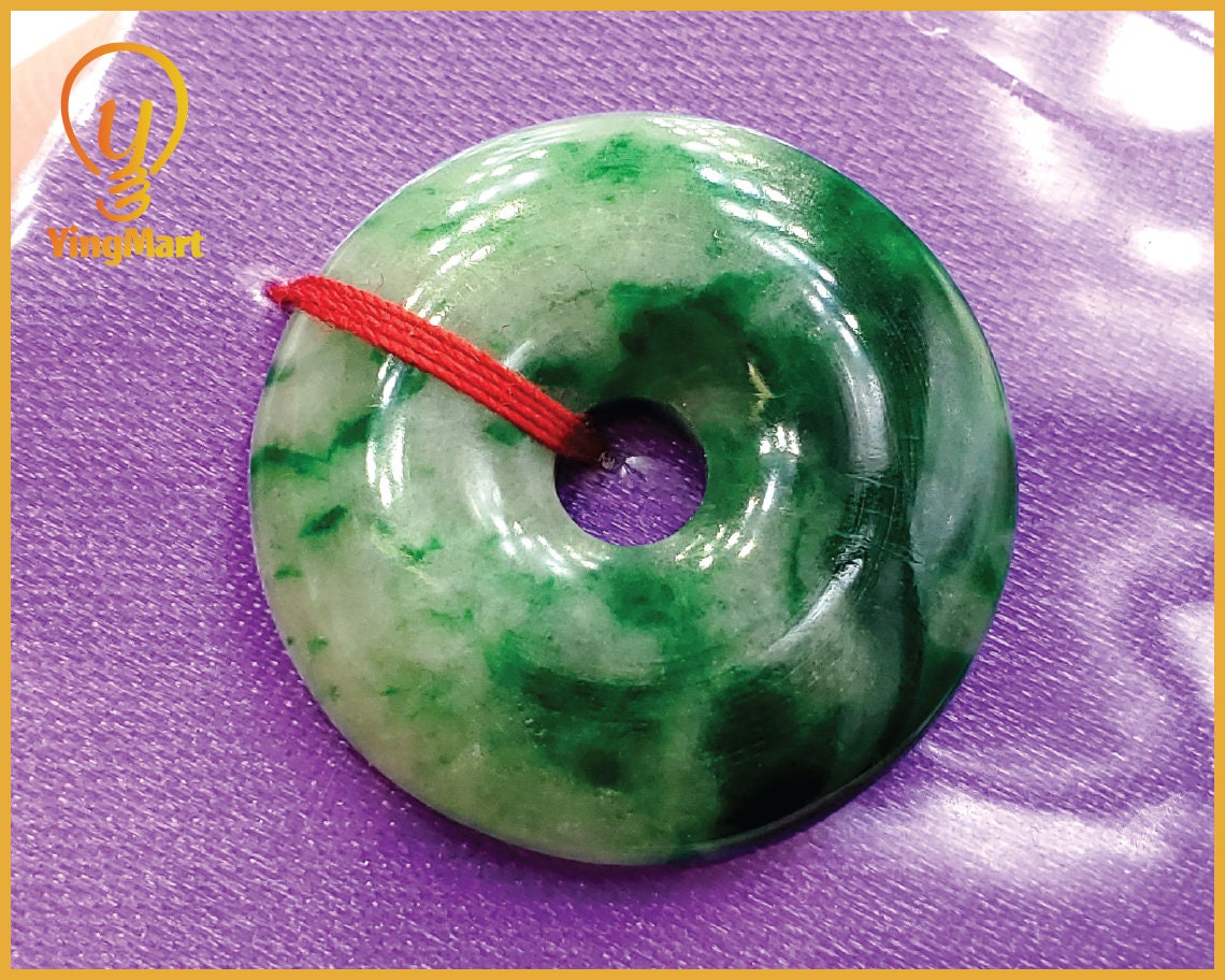 Yingmart Green natural Jade stone Charm carved Donut Jadeite Pendant Pendant Necklace, Good Luck Pendant, Protection
