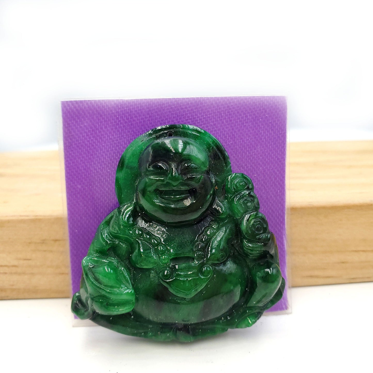 Yingmart Dark Green Natural Jade Stone Carved Statue of Buddha Jadeite, Protection, Good Luck