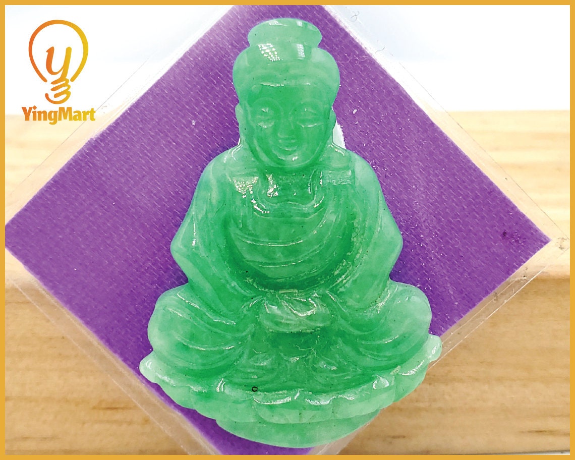 Yingmart Light Green Natural Jade Stone Carved Statue of gautama Buddha Jadeite, Protection, Good Luck