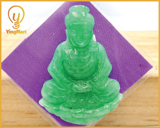 Yingmart Light Green Natural Jade Stone Carved Statue of gautama Buddha Jadeite, Protection, Good Luck