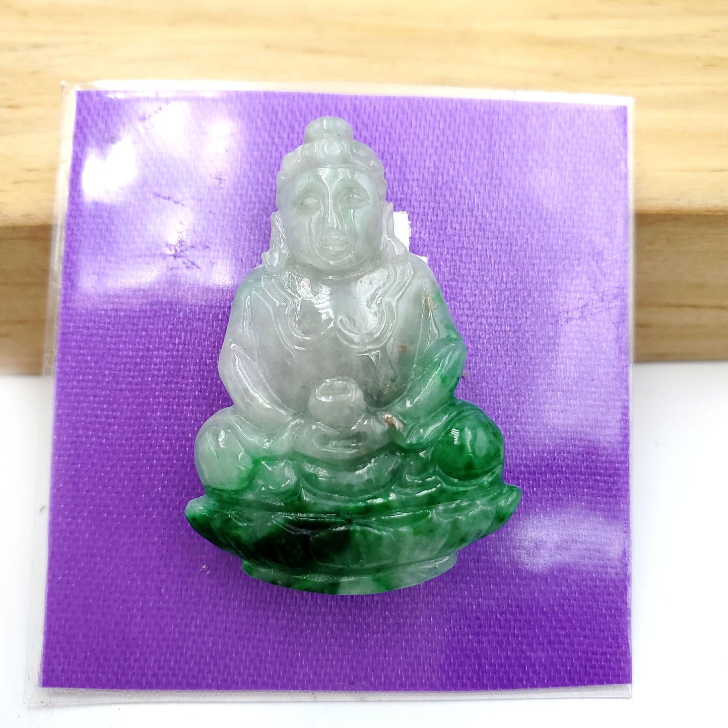 Yingmart White Green Spot Natural Jade Stone Carved Statue of gautama Buddha Jadeite, Protection, Good Luck