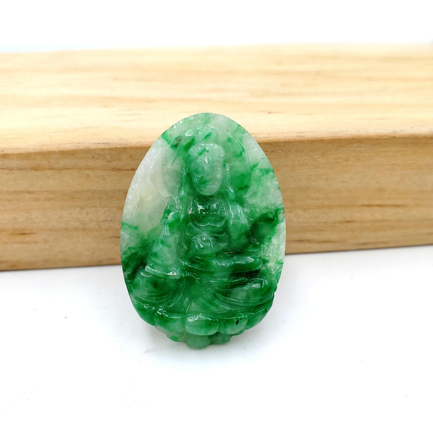 Yingmart PJG22 White Green Spot Natural Jade Stone Carved Statue of gautama Buddha Jadeite, Protection, Good Luck