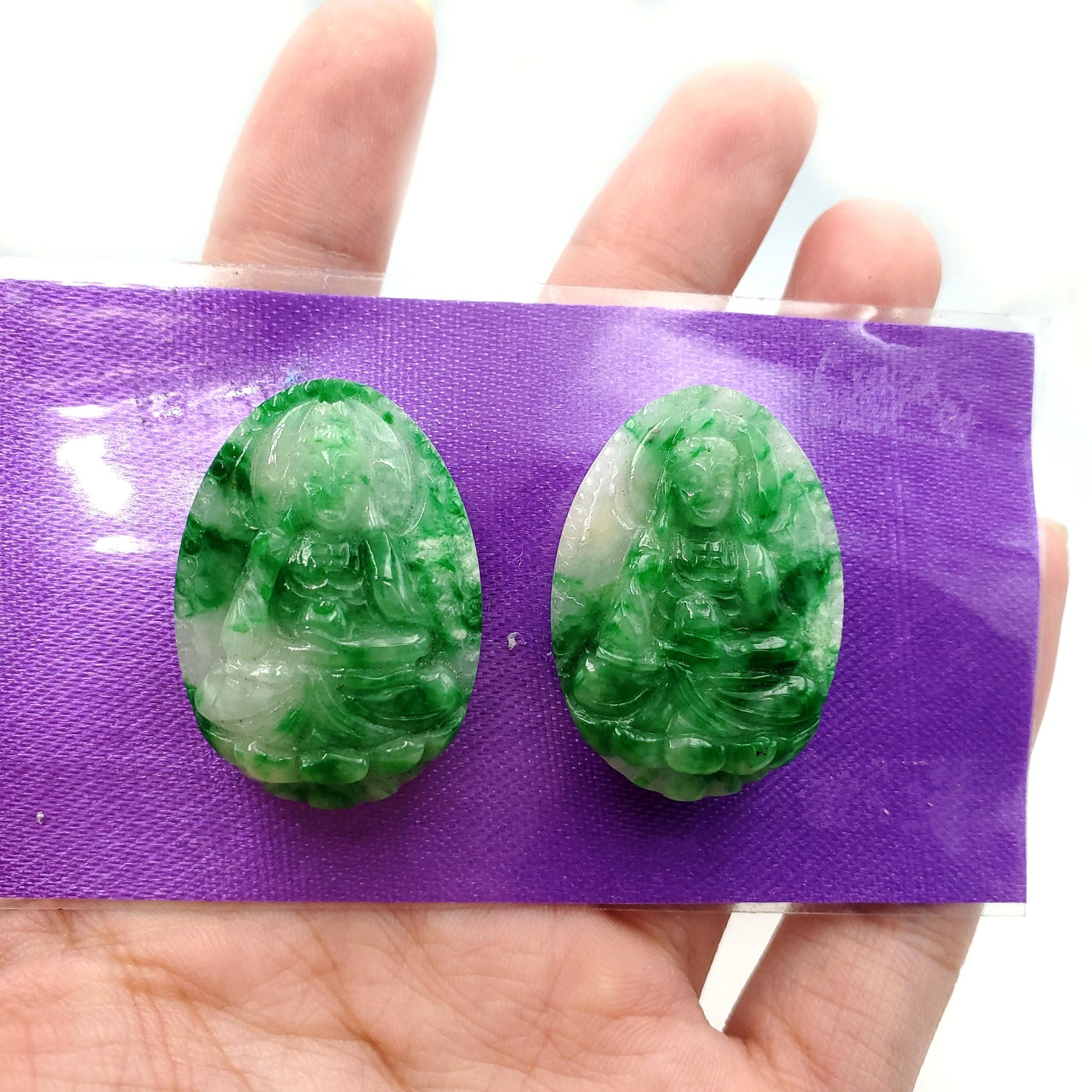 Yingmart PJG22 White Green Spot Natural Jade Stone Carved Statue of gautama Buddha Jadeite, Protection, Good Luck