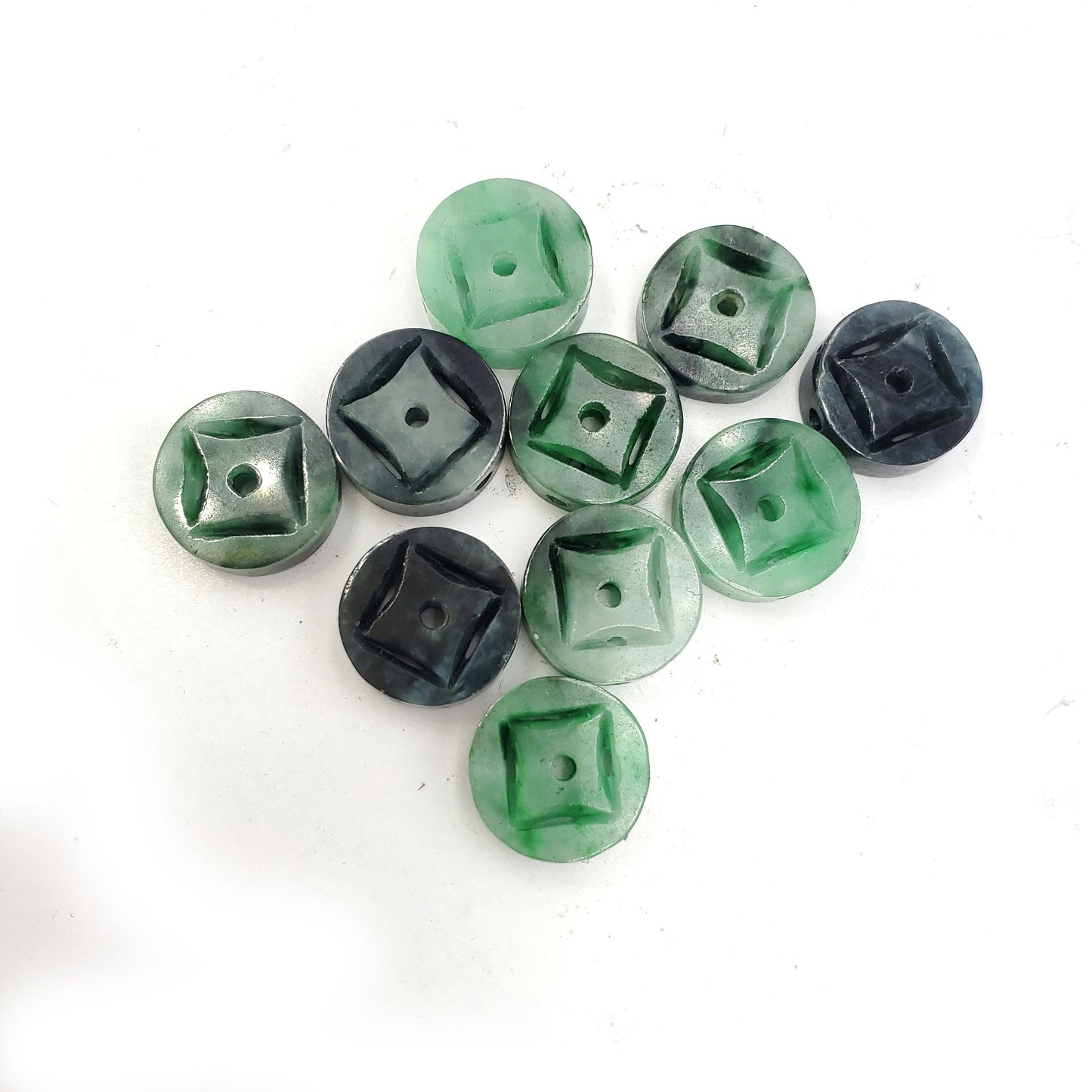 Yingmart PJG24 Green natural jade charm Caved Coins, necklace, Earrings, Pendant, Chain bracelet bead decoration, Lucky pendant