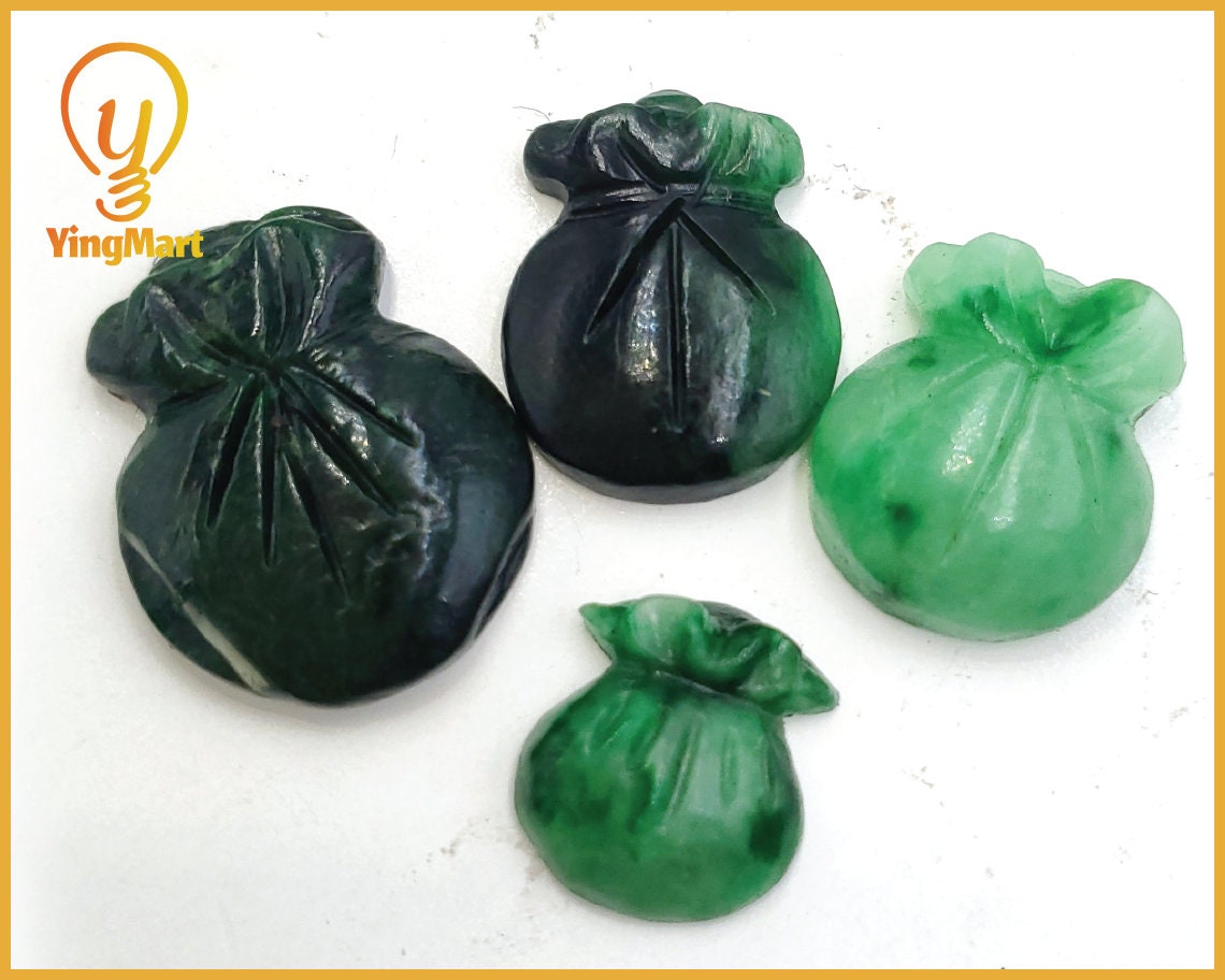 Yingmart Green natural jade charm Caved Bag, necklace, Earrings, Pendant, Chain bracelet bead decoration, Lucky pendant