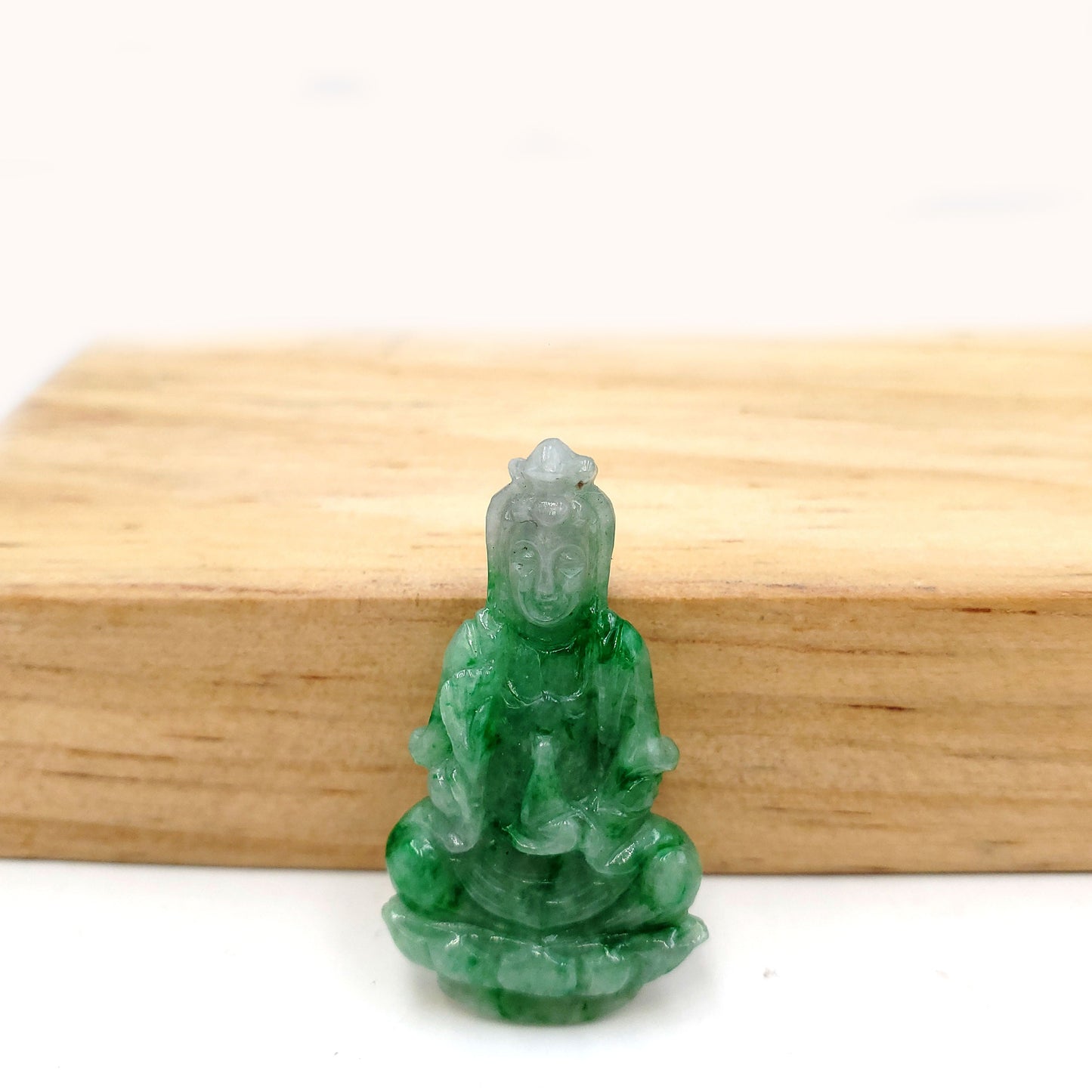 Yingmart Green Natural Jade Stone Carved Statue of Bodhisattva Jadeite, Protection, Good Luck