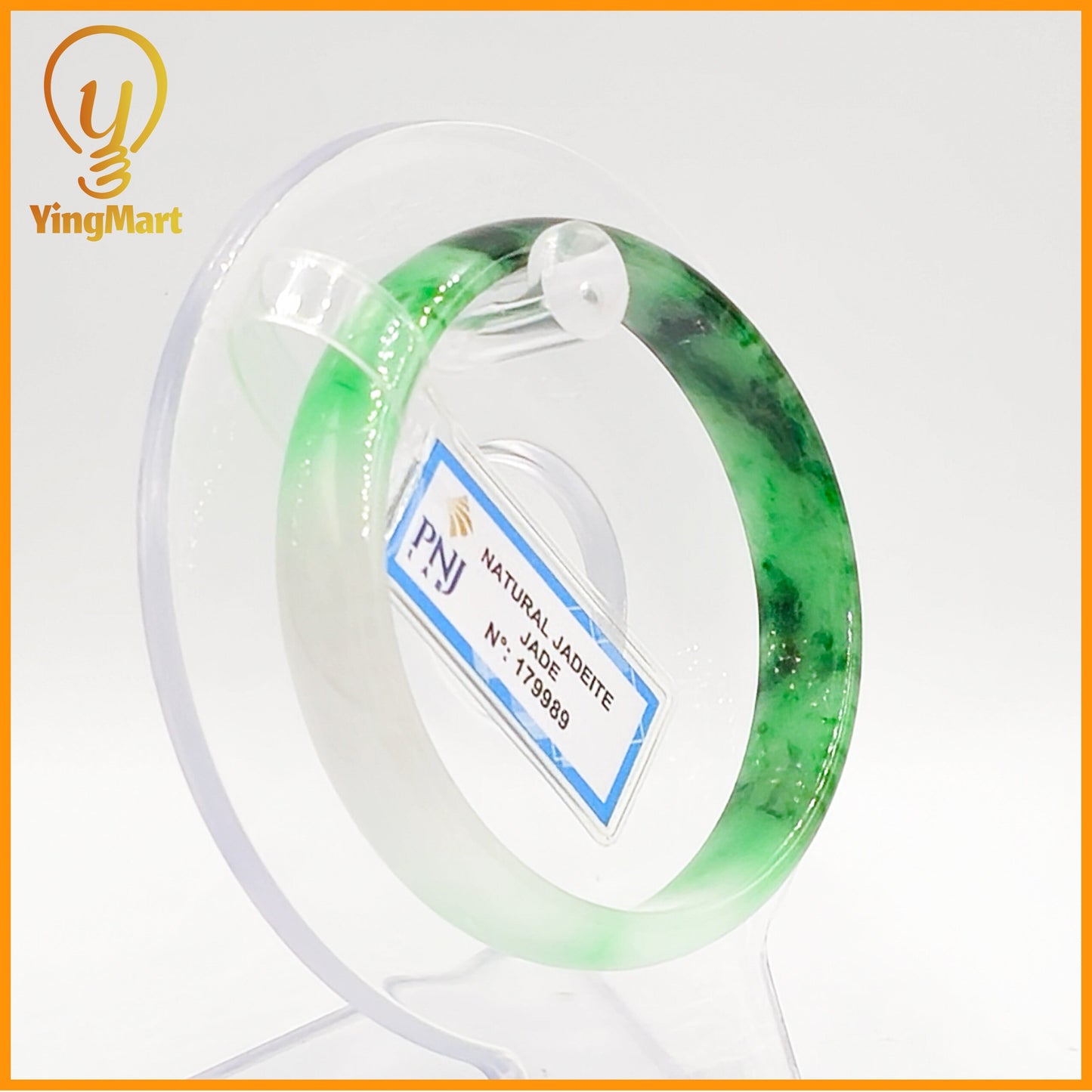 YingCollection 55mm PNJ Certified Natural Color Green With Black Brown Spot Jadeite Jade Bangle Bracelet, Real Gemstone, Jewelry