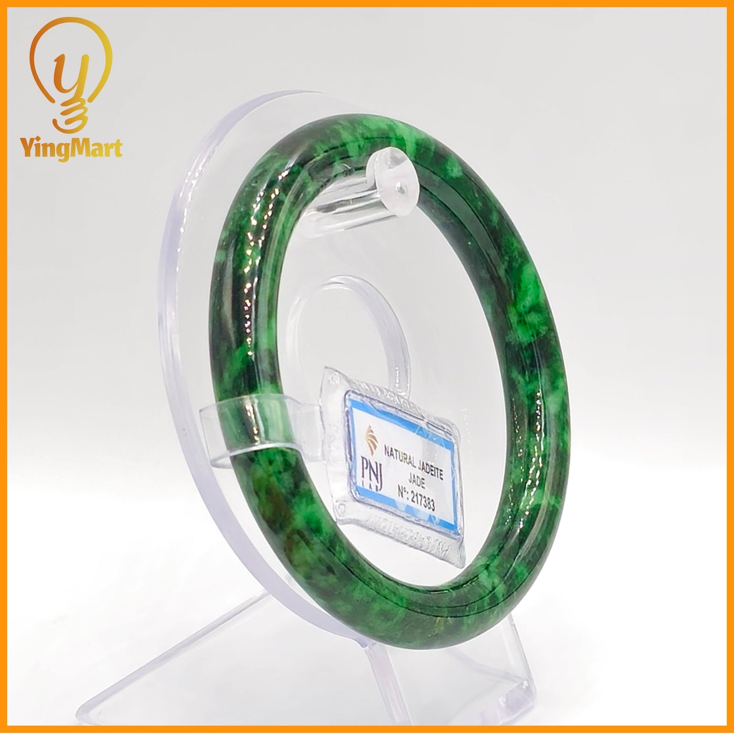 YingCollection 60mm PNJ Certified Natural Color Green With Black Brown Spot Jadeite Jade Bangle Bracelet, Real Gemstone, Jewelry