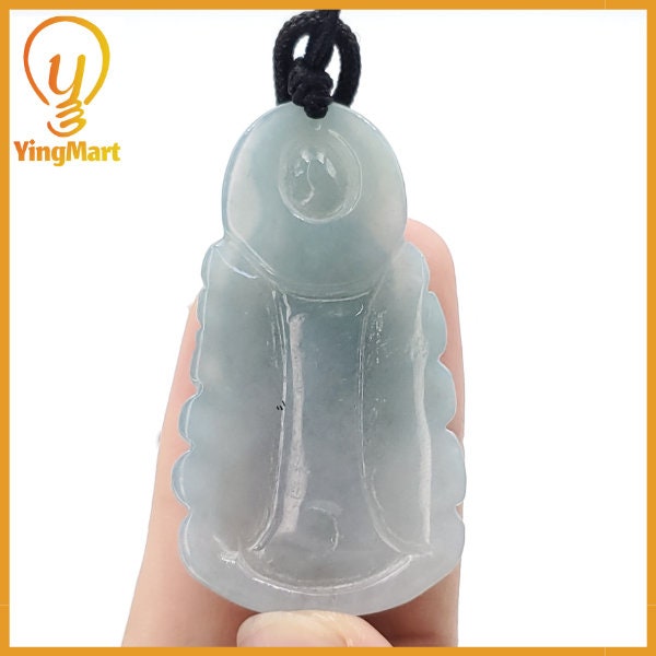 Yingmart Light Blue Guan-yin Buhda Burmese Myanmar Genuine Jadeite Jade Grade A Hand Craving Semi-Translucent Pedant