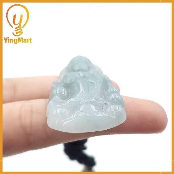 Yingmart Light Blue Guan-yin Buhda Burmese Myanmar Genuine Jadeite Jade Grade A Hand Craving Semi-Translucent Pedant