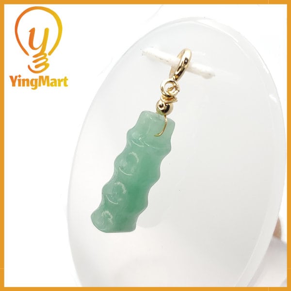 Yingmart Light Green Bamboo Burmese Myanmar Genuine Jadeite Jade Grade A Hand Craving Semi-Translucent Pedant