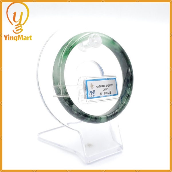 Yingmart 54mm PNJ Certified Natural Color Green With Black Brown Spot Jadeite Jade Bangle Bracelet, Real Gemstone, Jewelry