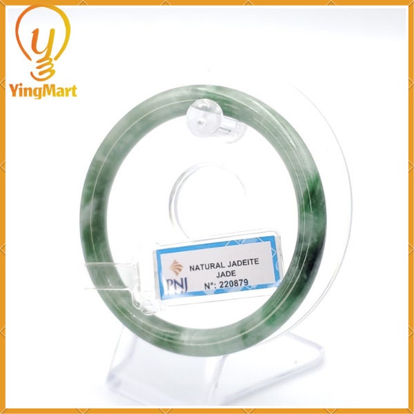 YingCollection 60mm PNJ Certified Natural Color Green With Black Brown Spot Jadeite Jade Bangle Bracelet, Real Gemstone, Jewelry