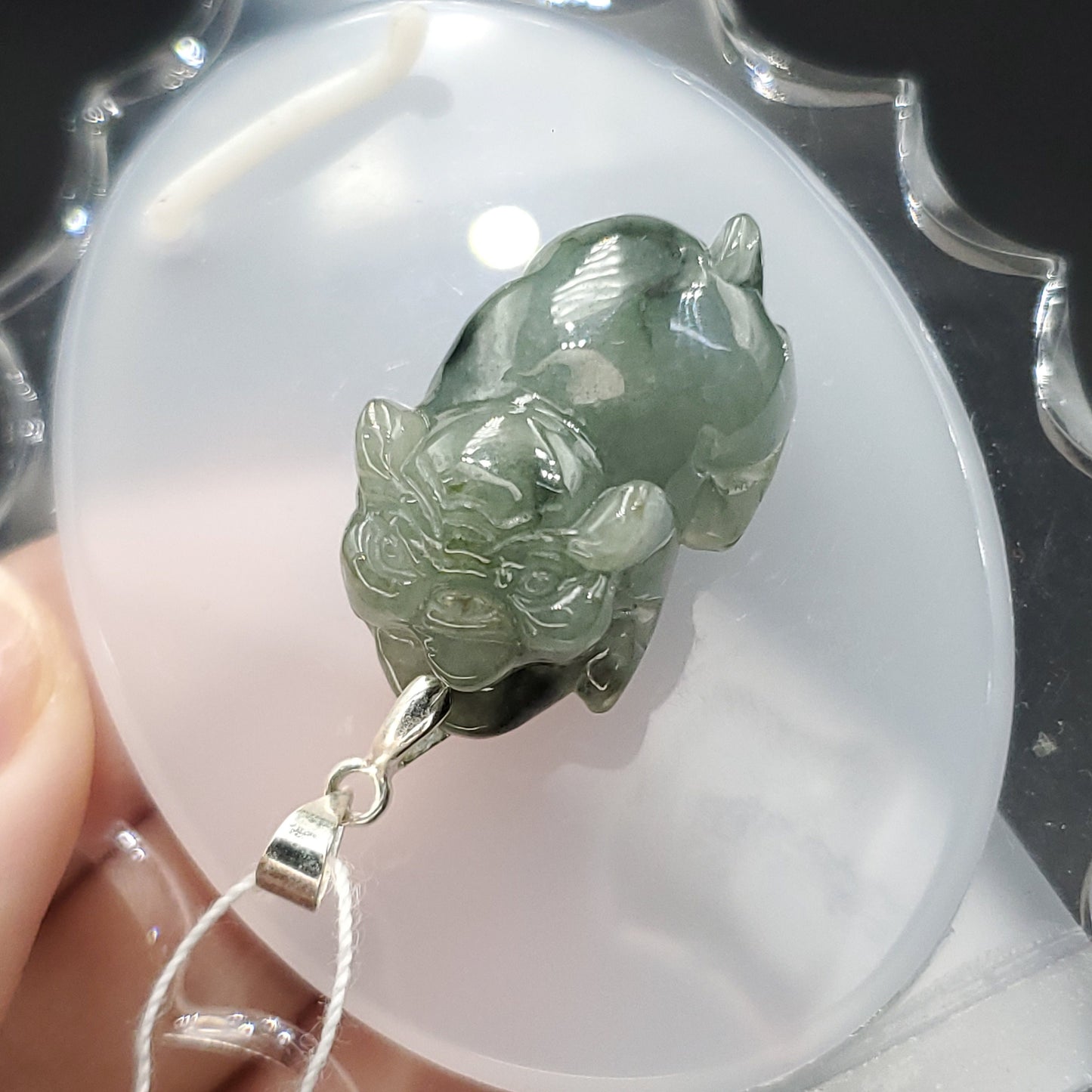Yingmart Light Blue Piggy Burmese Myanmar Genuine Jadeite Jade Grade A Hand Craving Pedant with Hook setting